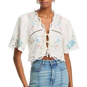 SEA NY Vesna embroidered tie front top NWT New York